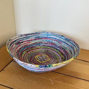 Vietnamese Recycled Paper Bowl Decorative Folded Magazine Pages 9x3"